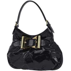 Gucci Logo Shoulder Bag with Ribbon and Enamel, Black Leather, 189885, Women's